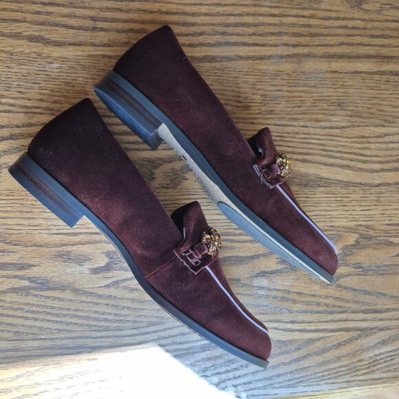 NWOB Birdies Brown Velvet Jeweled Smoking Loafer Size 9.5 - Picture 2 of 16